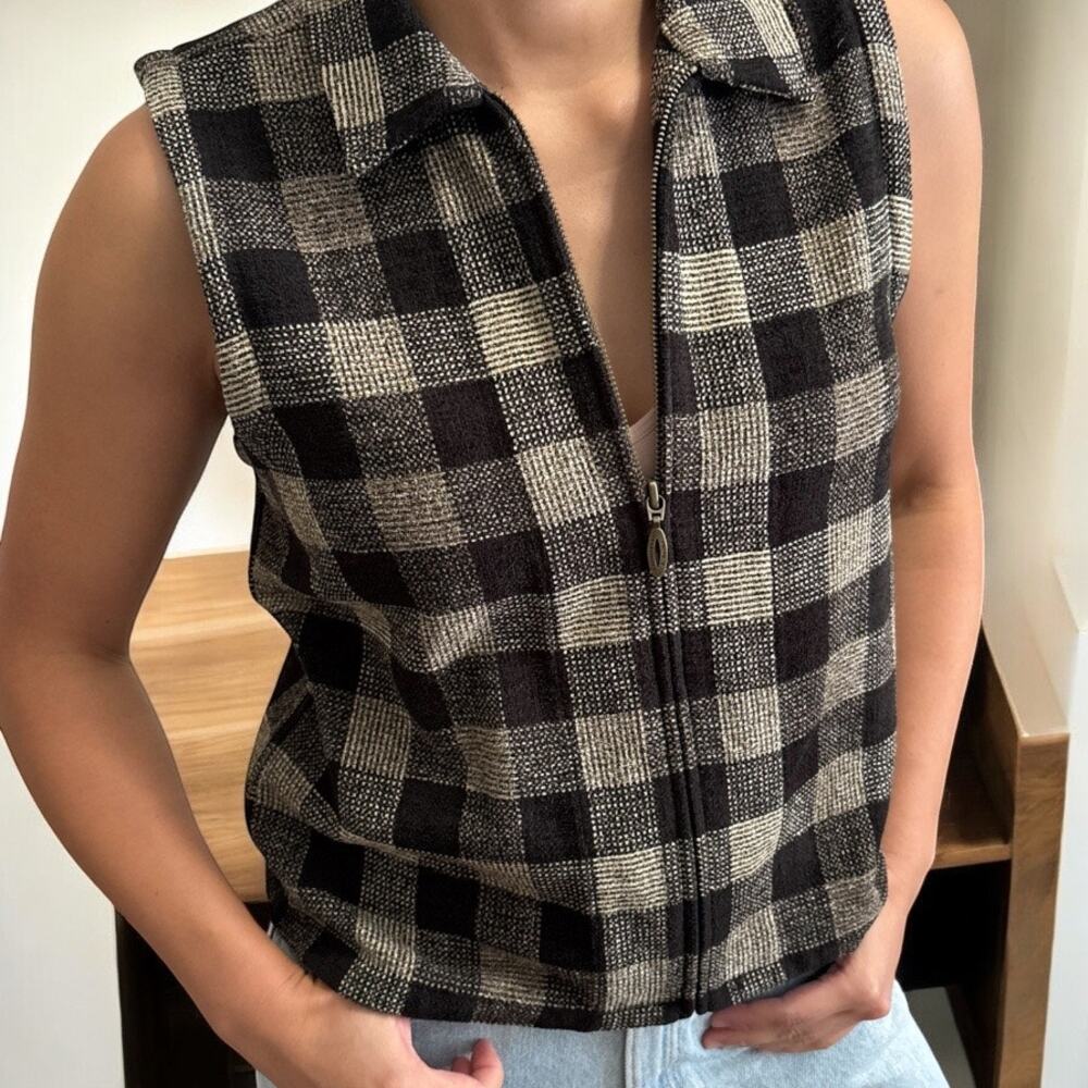 Christopher & Banks Cotton Black Check Vest Size Small